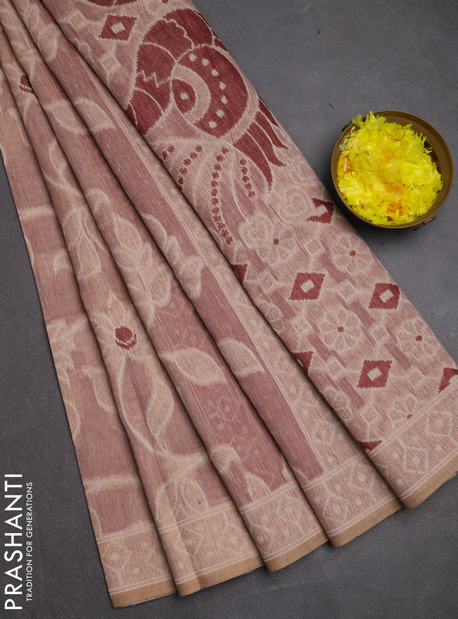 Jamdhani cotton saree pastel pink and maroon with allover thread weaves and jamdhani pallu