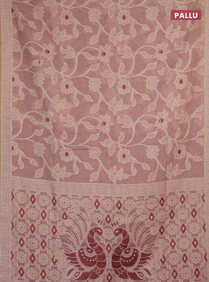 Jamdhani cotton saree pastel pink and maroon with allover thread weaves and jamdhani pallu
