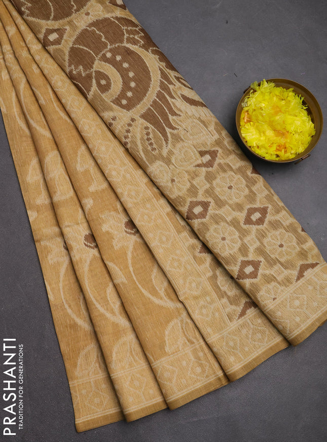 Jamdhani cotton saree sandal and brown with allover thread weaves and jamdhani pallu