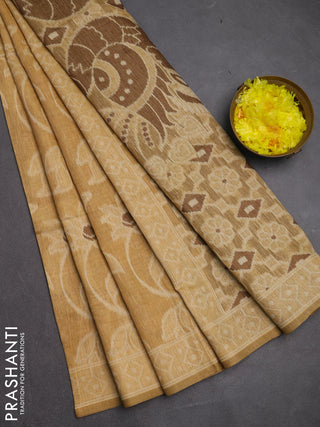 Jamdhani cotton saree sandal and brown with allover thread weaves and jamdhani pallu