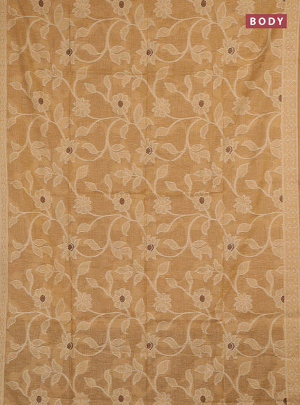 Jamdhani cotton saree sandal and brown with allover thread weaves and jamdhani pallu