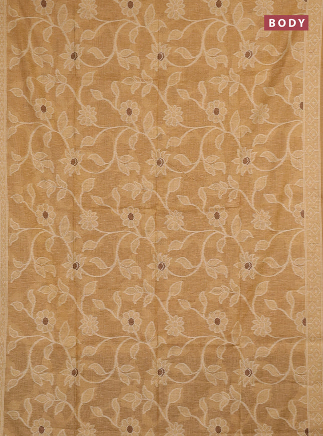 Jamdhani cotton saree sandal and brown with allover thread weaves and jamdhani pallu