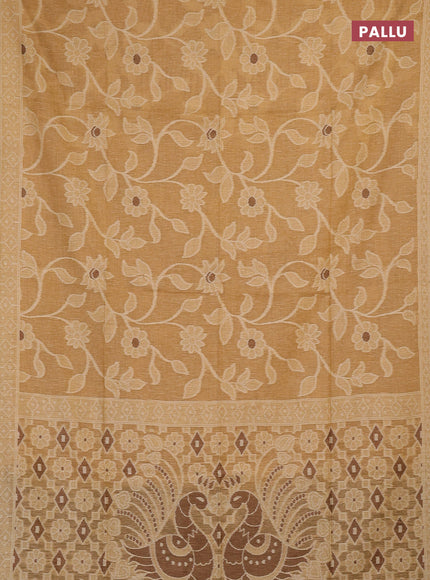 Jamdhani cotton saree sandal and brown with allover thread weaves and jamdhani pallu