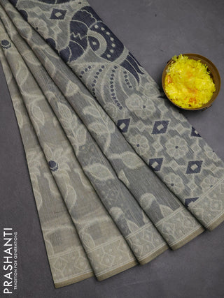 Jamdhani cotton saree grey and navy blue with allover thread weaves and jamdhani pallu