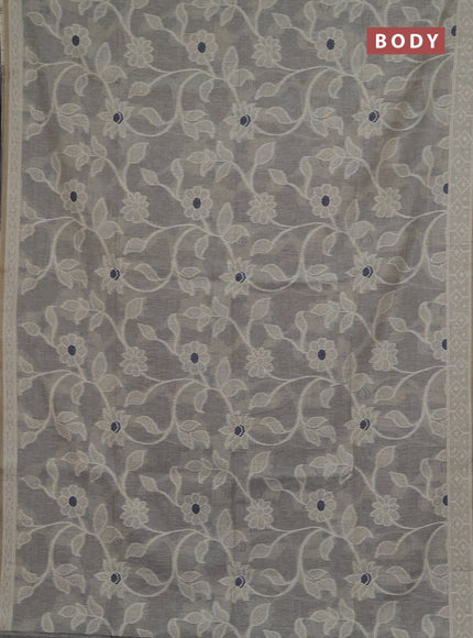 Jamdhani cotton saree grey and navy blue with allover thread weaves and jamdhani pallu
