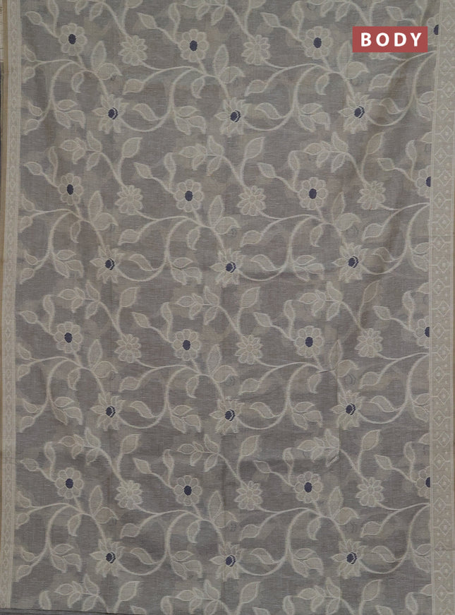 Jamdhani cotton saree grey and navy blue with allover thread weaves and jamdhani pallu