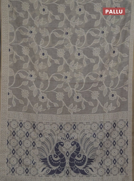 Jamdhani cotton saree grey and navy blue with allover thread weaves and jamdhani pallu