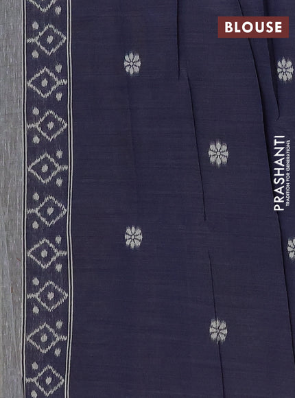 Jamdhani cotton saree grey and navy blue with allover thread weaves and jamdhani pallu