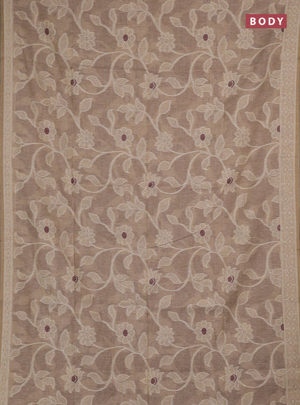 Jamdhani cotton saree beige and coffee brown with allover thread weaves and jamdhani pallu