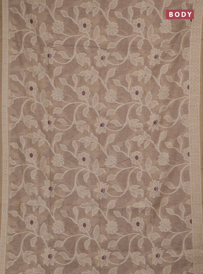 Jamdhani cotton saree beige and coffee brown with allover thread weaves and jamdhani pallu