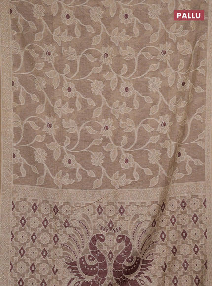 Jamdhani cotton saree beige and coffee brown with allover thread weaves and jamdhani pallu