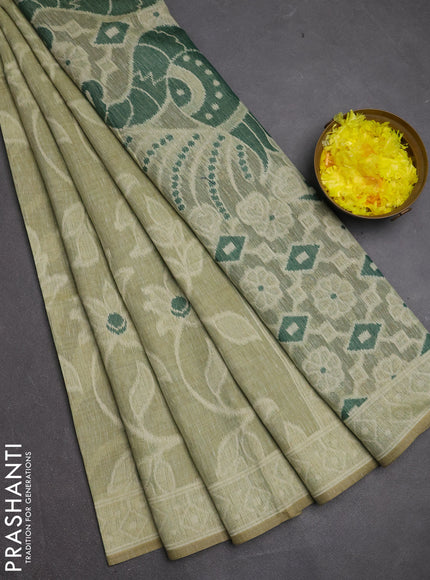 Jamdhani cotton saree green shade and bottle green with allover thread weaves and jamdhani pallu