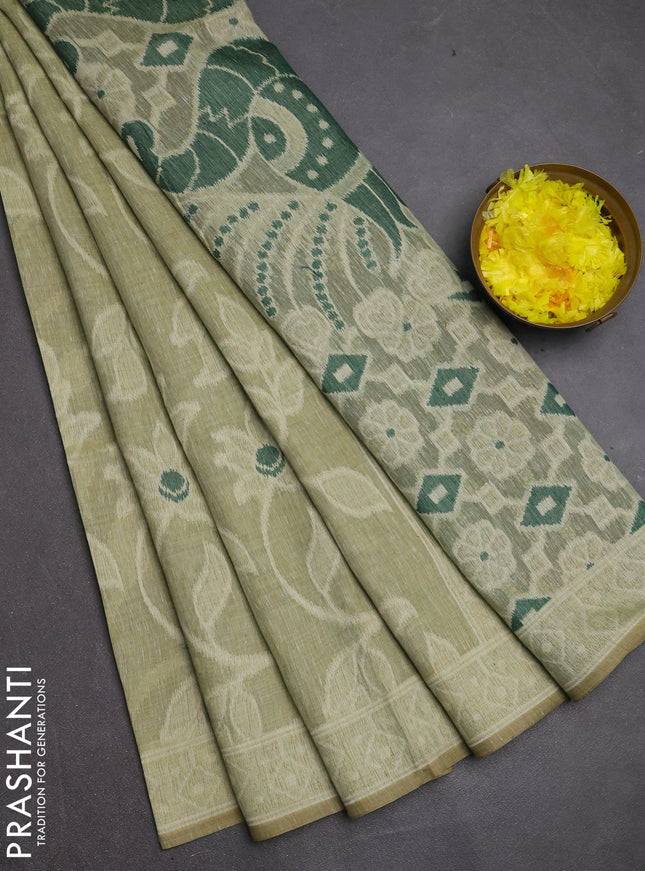 Jamdhani cotton saree green shade and bottle green with allover thread weaves and jamdhani pallu