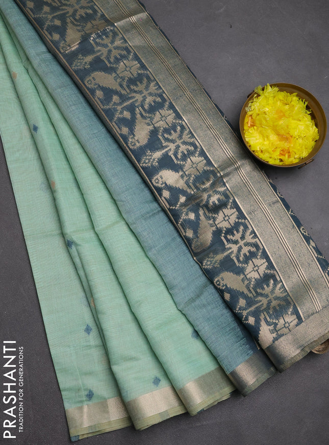 Jamdhani cotton saree teal shade and blue shade with allover thread & zari woven buttas and jamdhani pallu