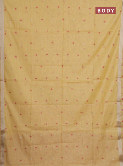 Jamdhani cotton saree pale yellow and red with allover thread & zari woven buttas and jamdhani pallu
