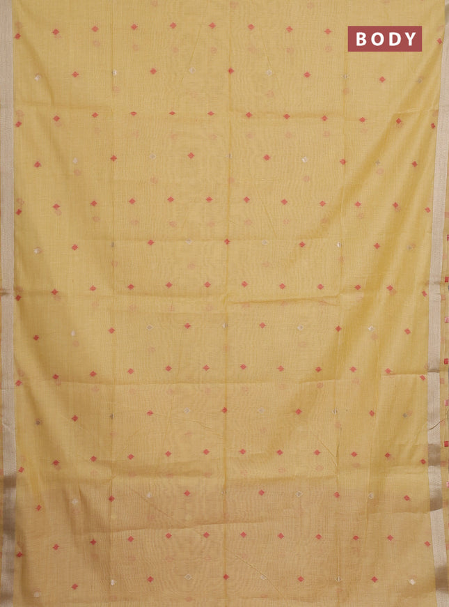 Jamdhani cotton saree pale yellow and red with allover thread & zari woven buttas and jamdhani pallu