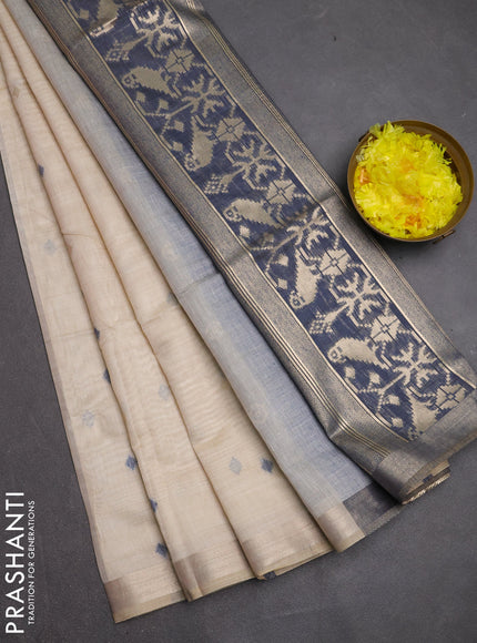 Jamdhani cotton saree beige and grey with allover thread & zari woven buttas and jamdhani pallu