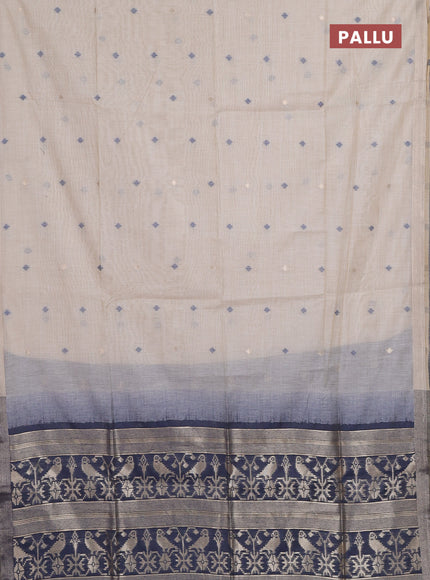 Jamdhani cotton saree beige and grey with allover thread & zari woven buttas and jamdhani pallu