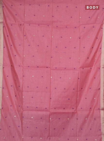 Jamdhani cotton saree peach pink and purple with allover thread & zari woven buttas and jamdhani pallu