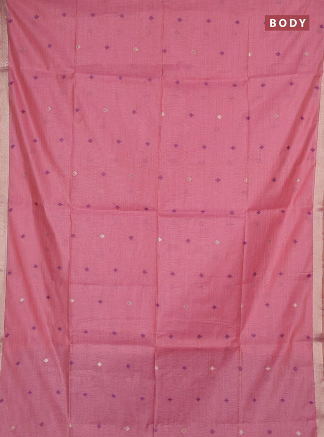 Jamdhani cotton saree peach pink and purple with allover thread & zari woven buttas and jamdhani pallu