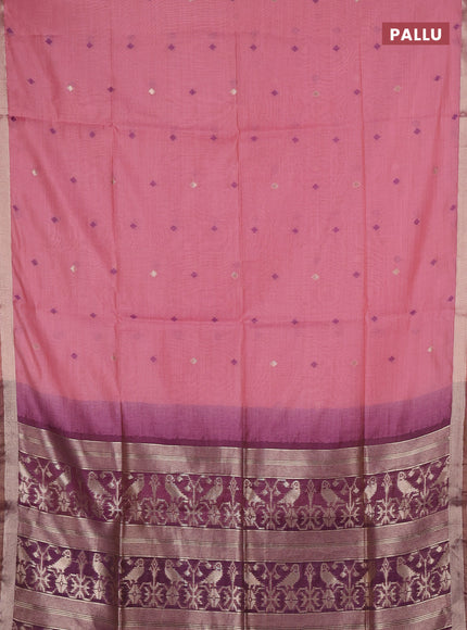 Jamdhani cotton saree peach pink and purple with allover thread & zari woven buttas and jamdhani pallu