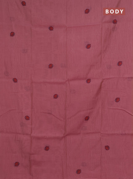 Jamdhani cotton saree dark peach with allover thread woven buttas and jamdhani pallu