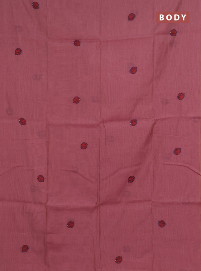 Jamdhani cotton saree dark peach with allover thread woven buttas and jamdhani pallu