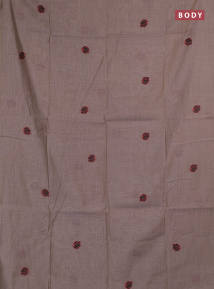 Jamdhani cotton saree dark beige with allover thread woven buttas and jamdhani pallu