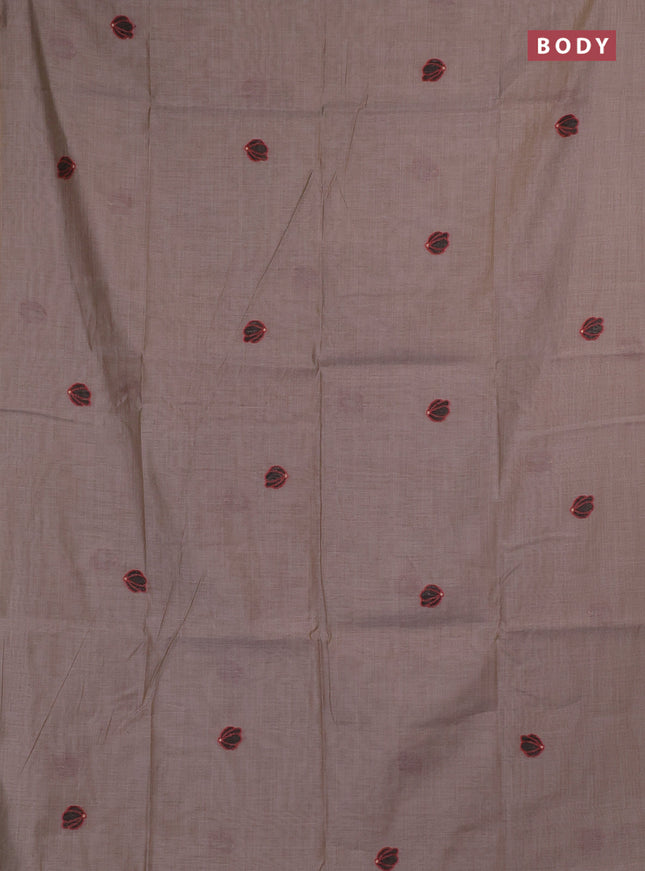 Jamdhani cotton saree dark beige with allover thread woven buttas and jamdhani pallu