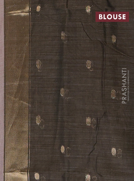 Jamdhani cotton saree dark beige with allover thread woven buttas and jamdhani pallu