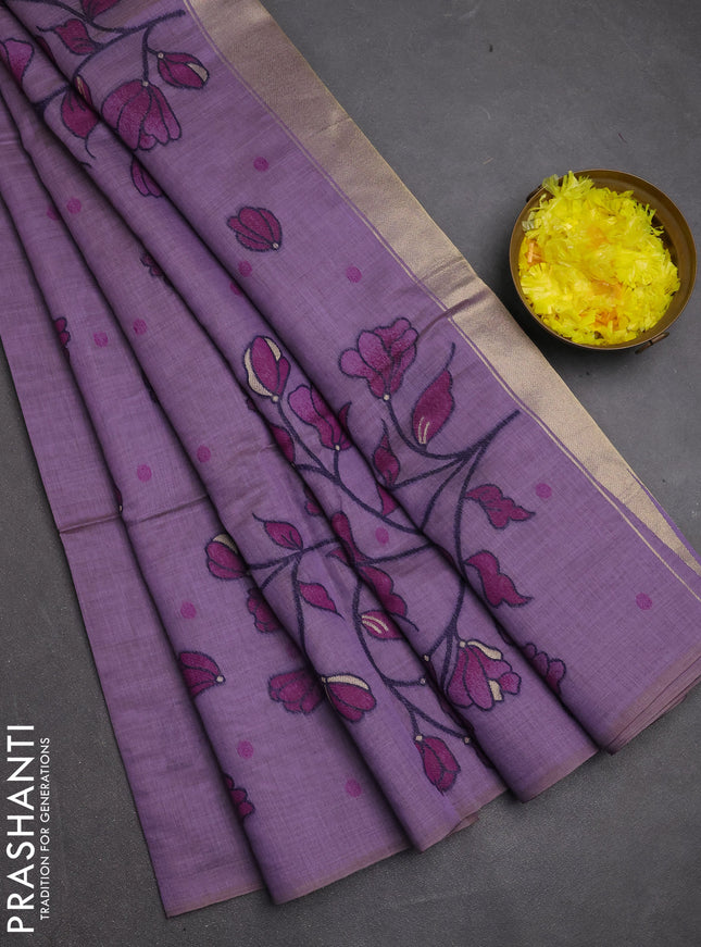 Jamdhani cotton saree lavender with allover thread woven buttas and jamdhani pallu
