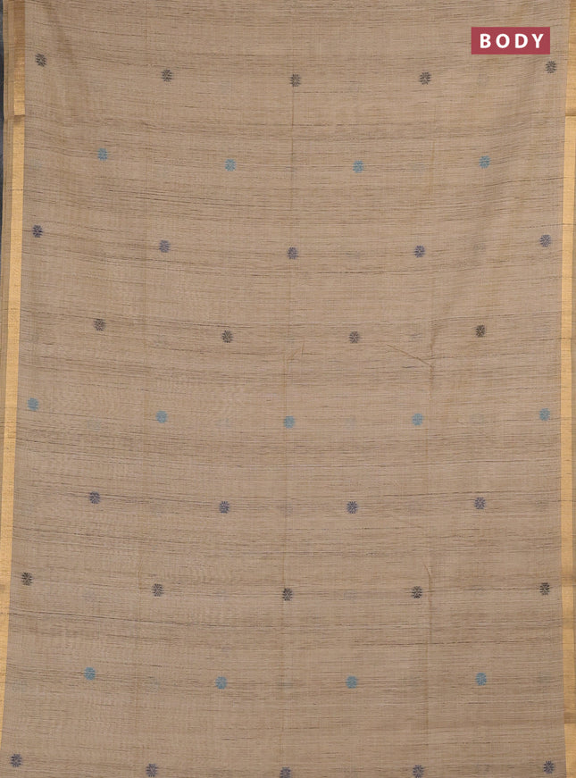 Jamdhani cotton saree beige and blue with allover thread woven buttas and jamdhani pallu