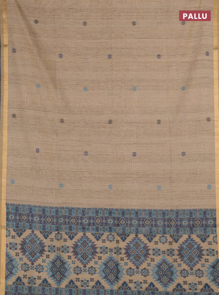 Jamdhani cotton saree beige and blue with allover thread woven buttas and jamdhani pallu