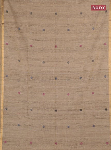 Jamdhani cotton saree beige and purple with allover thread woven buttas and jamdhani pallu