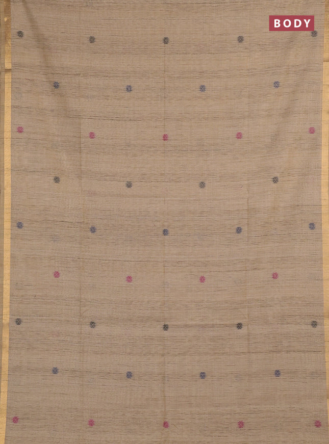 Jamdhani cotton saree beige and purple with allover thread woven buttas and jamdhani pallu
