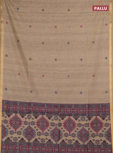 Jamdhani cotton saree beige and purple with allover thread woven buttas and jamdhani pallu