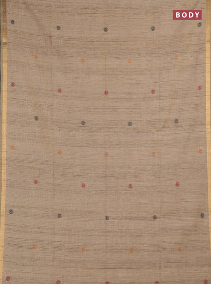 Jamdhani cotton saree beige and maroon with allover thread woven buttas and jamdhani pallu