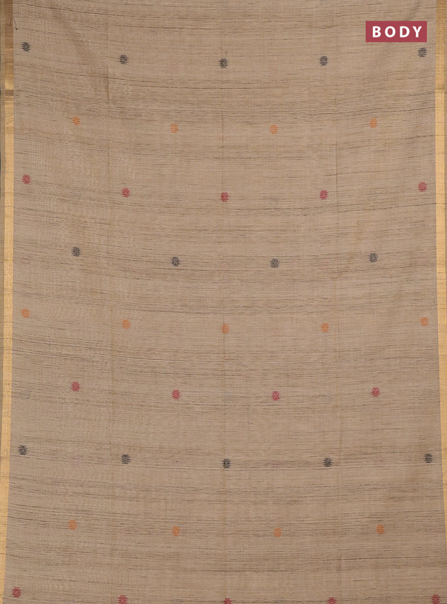 Jamdhani cotton saree beige and maroon with allover thread woven buttas and jamdhani pallu