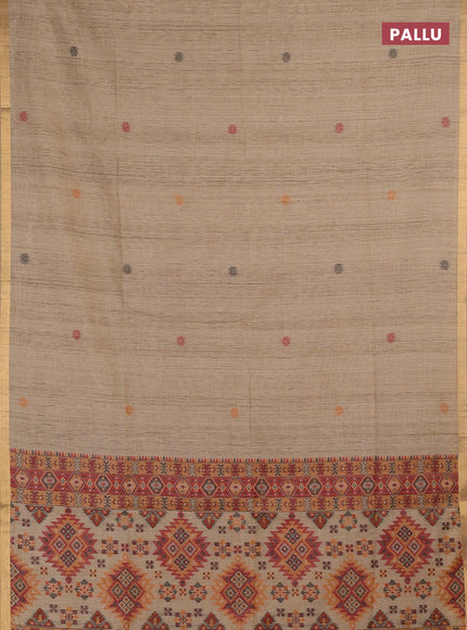 Jamdhani cotton saree beige and maroon with allover thread woven buttas and jamdhani pallu