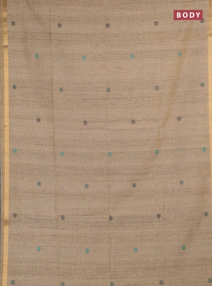 Jamdhani cotton saree beige and green with allover thread woven buttas and jamdhani pallu
