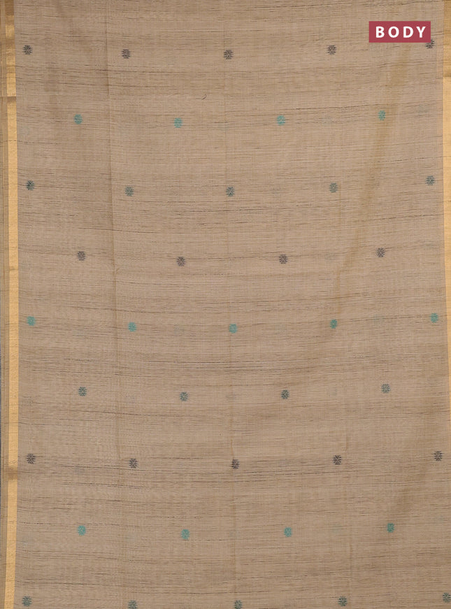Jamdhani cotton saree beige and green with allover thread woven buttas and jamdhani pallu