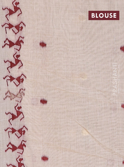Jamdhani cotton saree beige and maroon with thread & zari woven warli buttas and jamdhani pallu