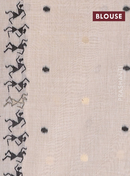 Jamdhani cotton saree beige and black with thread & zari woven warli buttas and jamdhani pallu