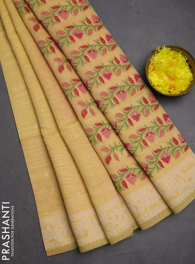 Jamdhani cotton saree yellow and red with allover thread & zari woven buttas and jamdhani pallu