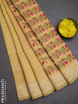 Jamdhani cotton saree yellow and red with allover thread & zari woven buttas and jamdhani pallu
