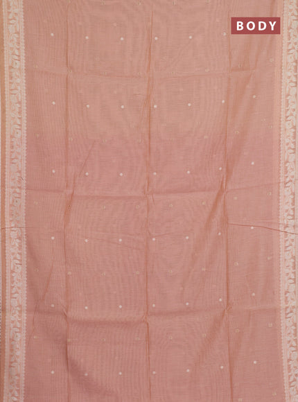 Jamdhani cotton saree peach shade and red with allover thread & zari woven buttas and jamdhani pallu