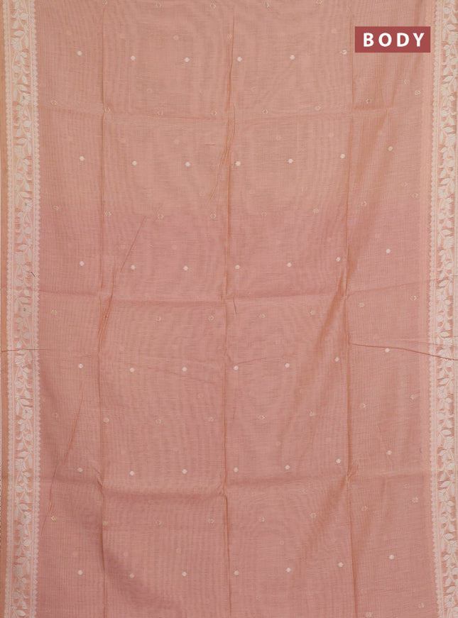 Jamdhani cotton saree peach shade and red with allover thread & zari woven buttas and jamdhani pallu