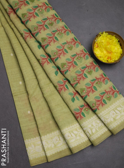 Jamdhani cotton saree pista green and green with allover thread & zari woven buttas and jamdhani pallu
