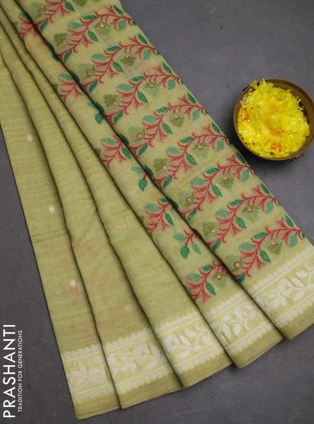 Jamdhani cotton saree pista green and green with allover thread & zari woven buttas and jamdhani pallu
