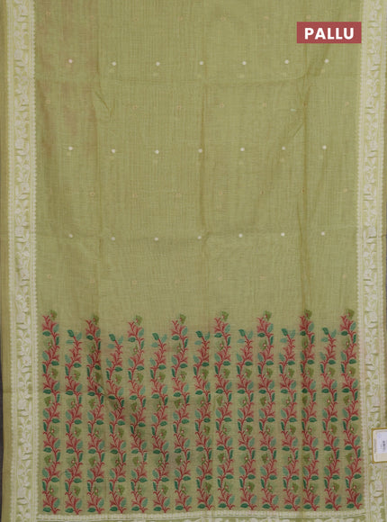 Jamdhani cotton saree pista green and green with allover thread & zari woven buttas and jamdhani pallu